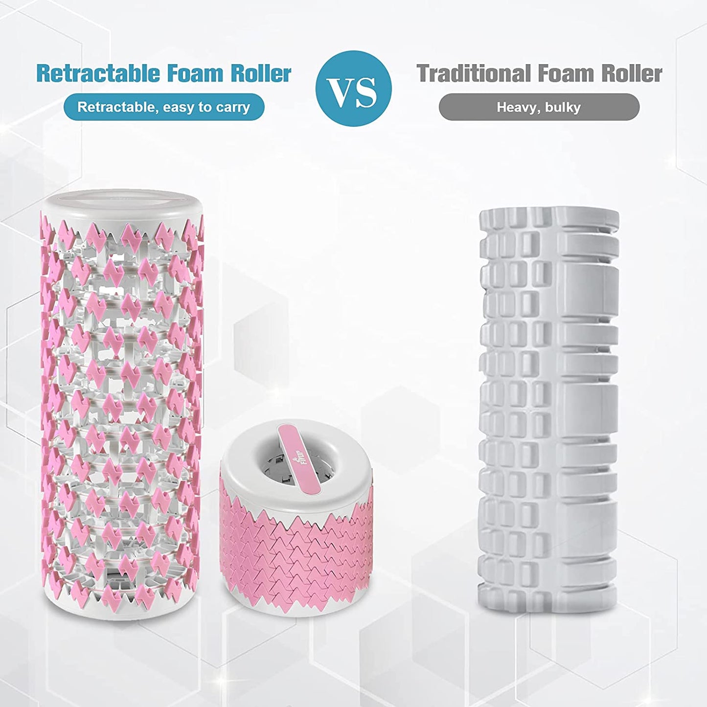 FISUP Foam Roller For Physical Therapy And Exercise Back Stretching Adjustable Deep Tissue Massager For Home Gym Pink