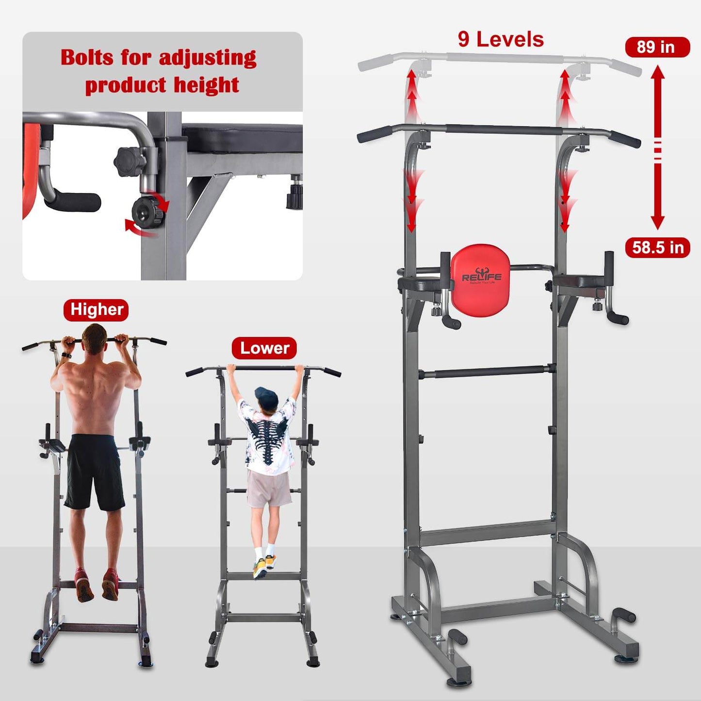 2023 Relife Best Power Tower Workout Pull Up Station for Home Gym